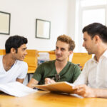 Inspired students sharing ideas for class project