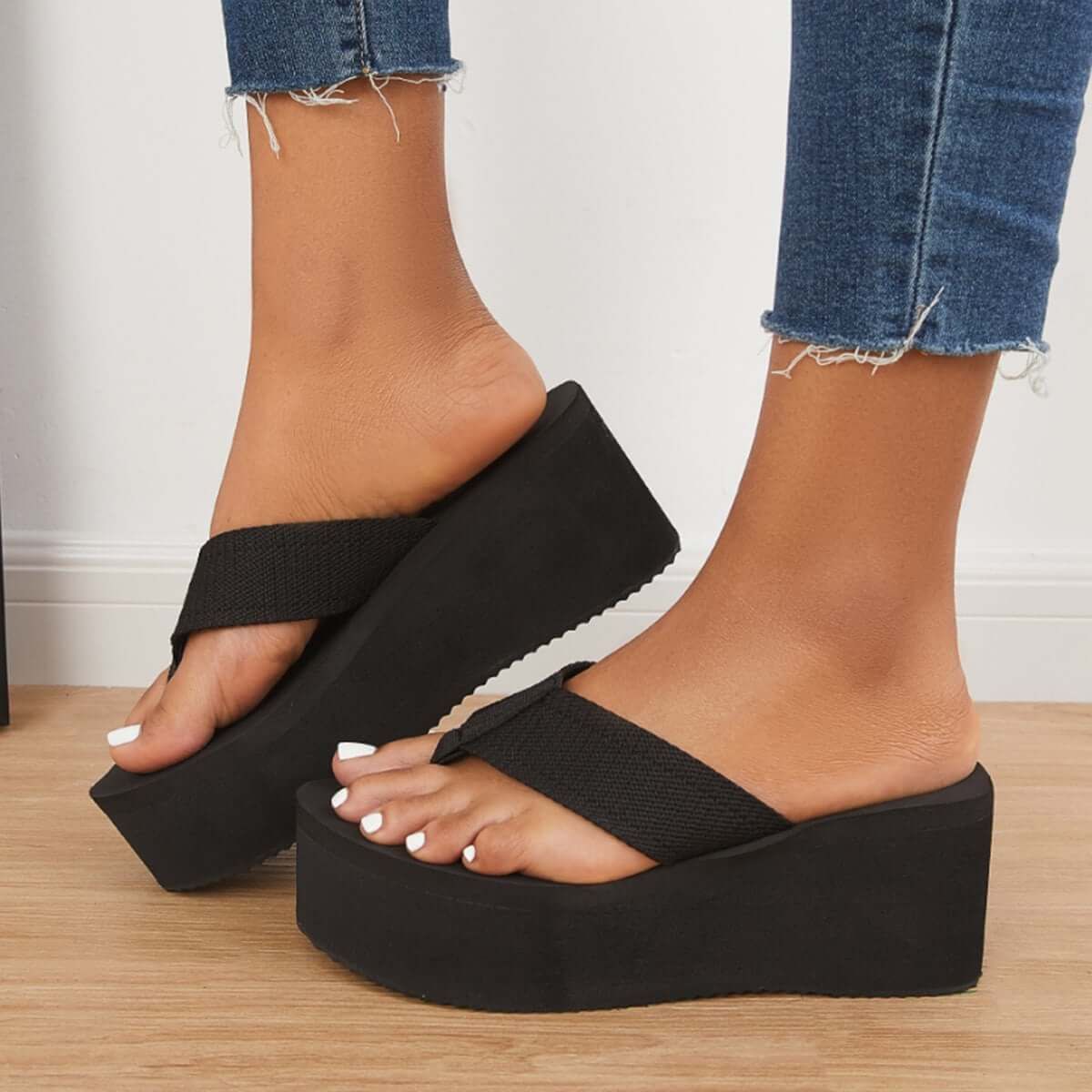 Chunky Platform Flip Flops Wedges 